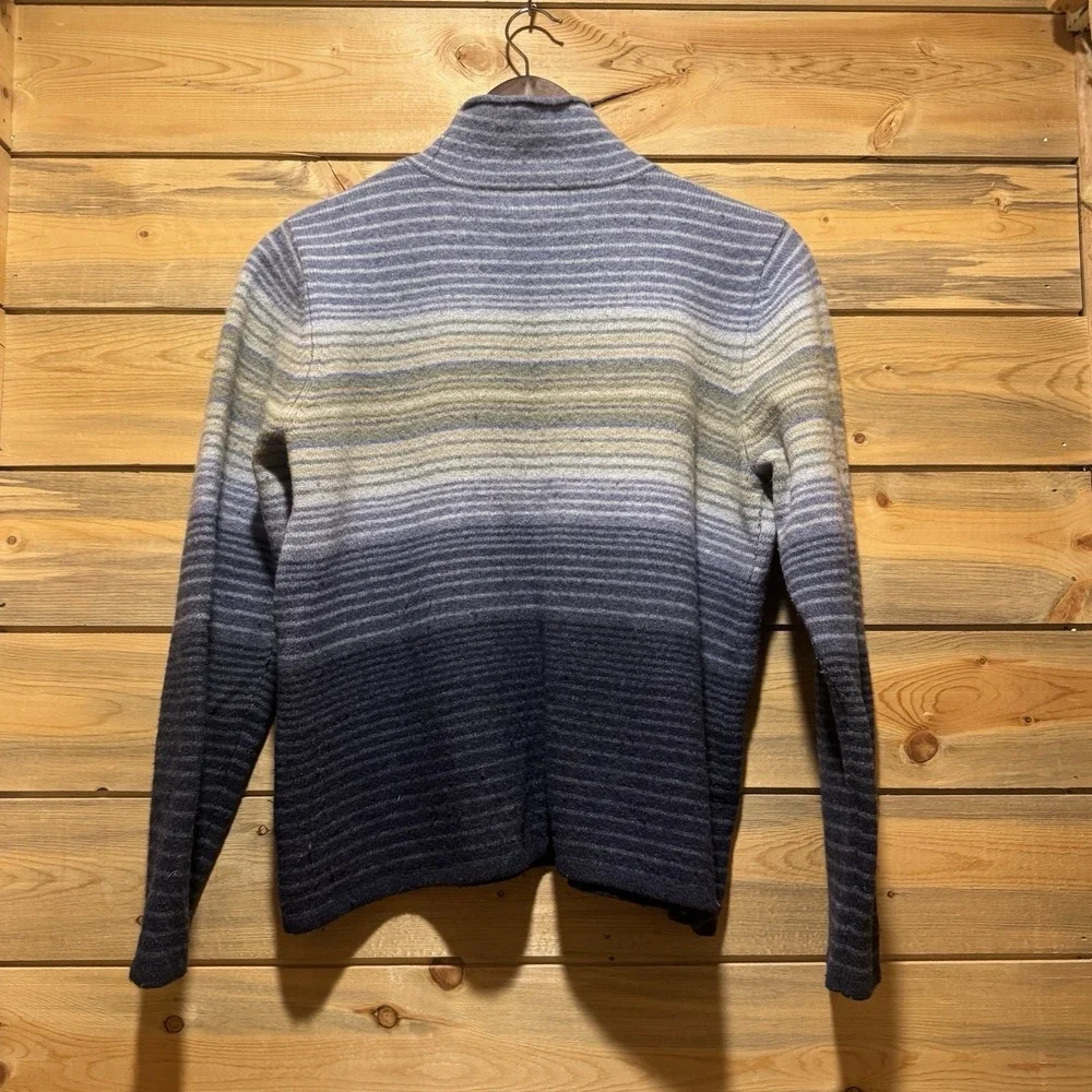 VTG EDDIE BAUER‎ Blue & Green Stripe Lamb Wool Sweater Made In UK Women Small S
